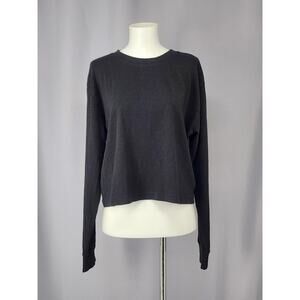 J Crew Shirt Womens Medium Black Cotton Long Sleeve Cropped Crewneck Mallcore